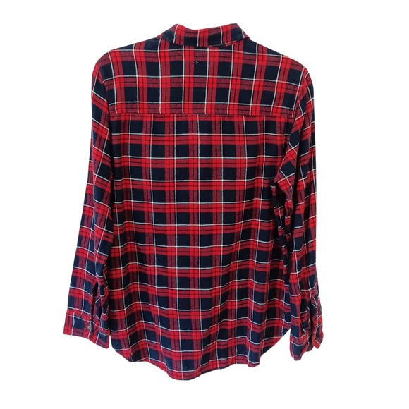 Hollister Flannel Shirt L  Women's Red Blue Plaid Button Down Cotton‎ Top - Picture 2 of 7